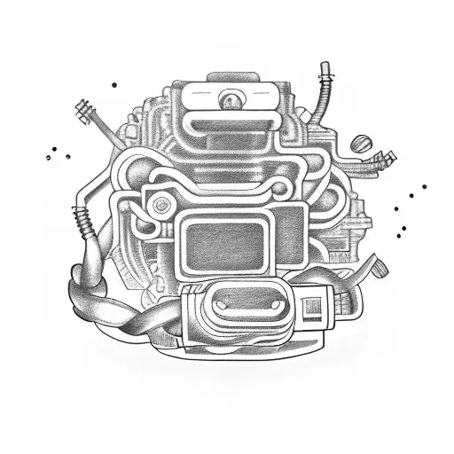 A video game controller intertwined with a car engine tattoo design idea
