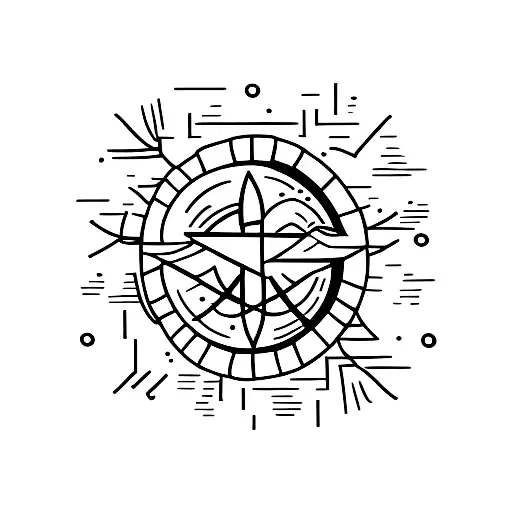 bonfire with compass and mountains in the background tattoo design idea