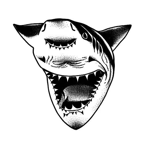 The outline of a sad looking great white shark tattoo design idea