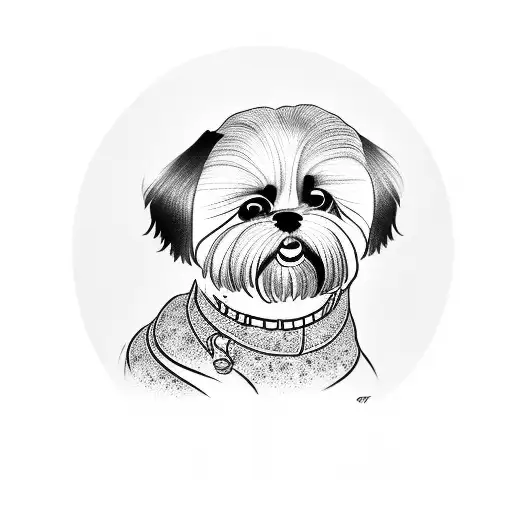 A Shi-tzu dog with a crossfit kettlebell collar tattoo design idea