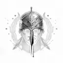 feather and sword intersected, letters N on top, R on bottom, worrior helmet on left side, crowne on right side tattoo design idea