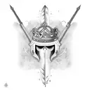 feather and sword intersected, letters N on top, R on bottom, worrior helmet on left side, crowne on right side tattoo design idea