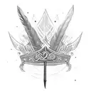feather and sword intersected, letters N on top, R on bottom, worrior helmet on left side, crowne on right side tattoo design idea