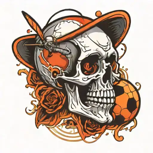 cricket and soccer ball morphing skull tattoo design idea