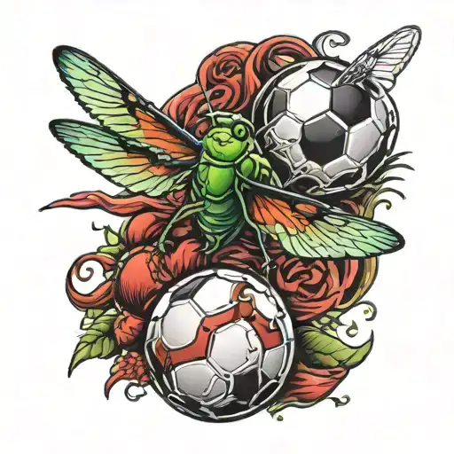 cricket and soccer ball morphing tattoo design idea
