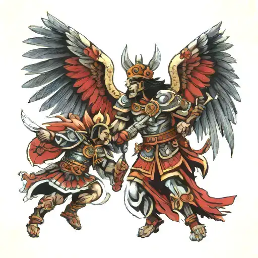 conquistadorAztec Warrior Angel fighting tattoo design idea