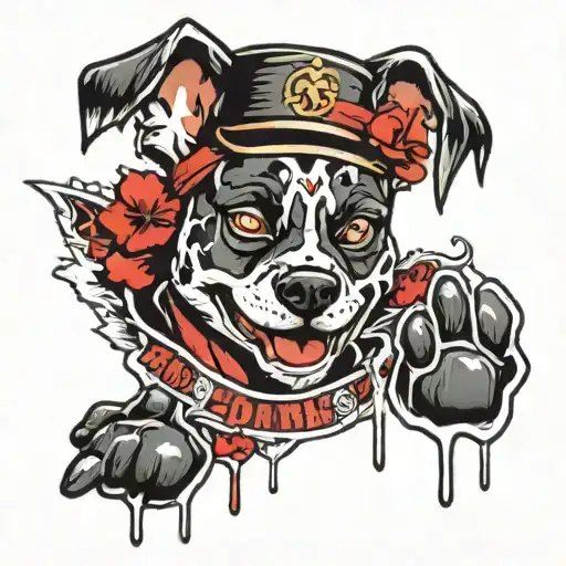 dog paw print and harley quinn logo combined with 50% of each  tattoo design idea