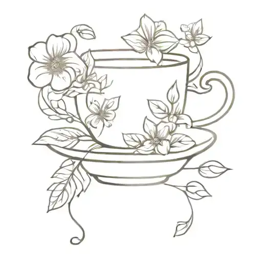 tea cup with flowers or bows, dainty  tattoo design idea