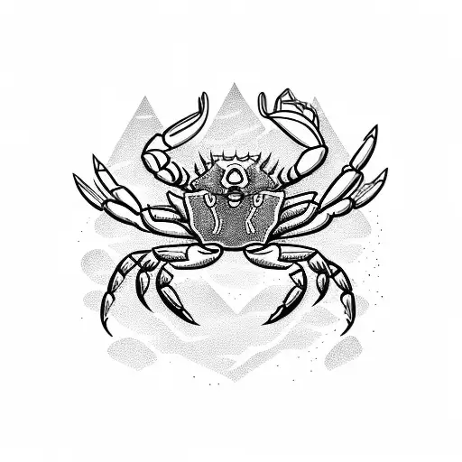 a crab on a snowboard carving the mountain with a javelin through it tattoo design idea