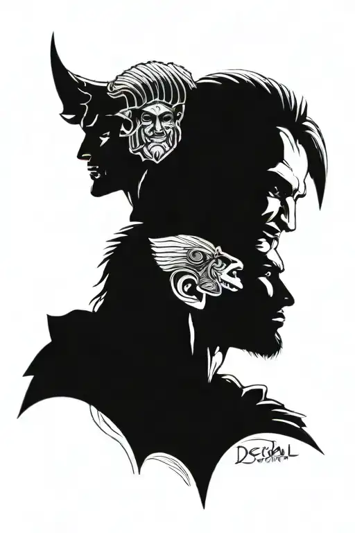 Decebal and Caesar portrait face to face tattoo design idea
