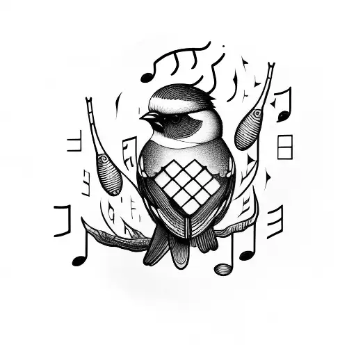 bird with music notes inside  tattoo design idea