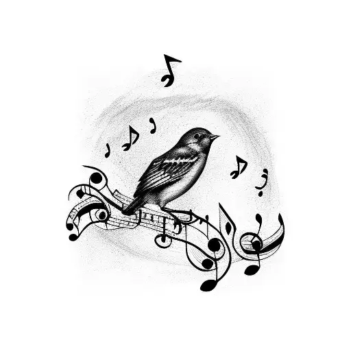 bird with music notes tattoo design idea