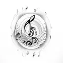 bird outline with music notes inside tattoo design idea