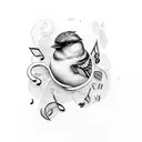 bird outline with music notes inside tattoo design idea