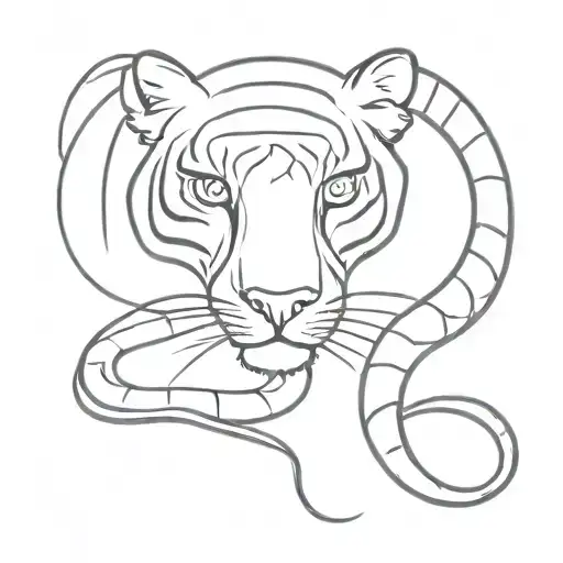 tattoo combines snake and tiger, back-white, basic, more beatiful  tattoo design idea