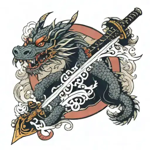 dragon and samurai sword tattoo design idea