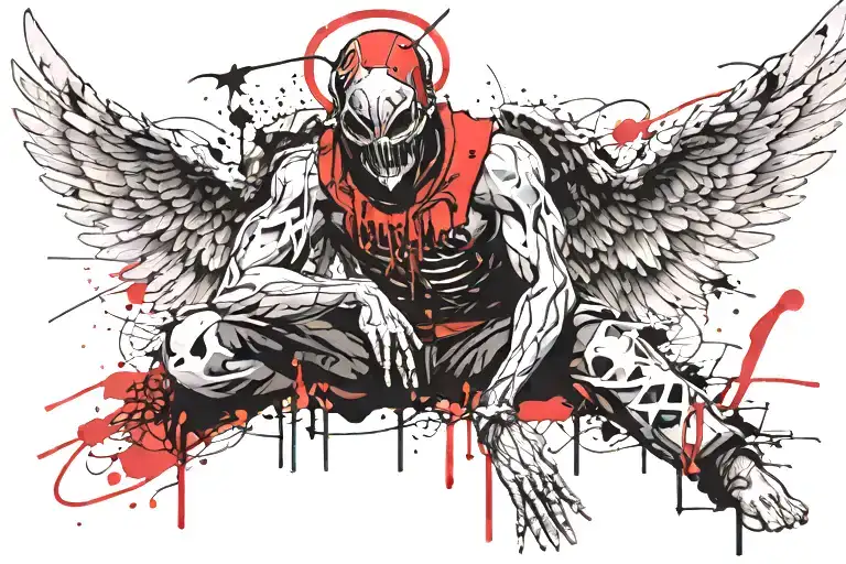 Fallen warrior angel praying tattoo design idea