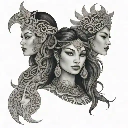 Filipino demigods Mayari goddess of the moon, Hanan goddess of the morning, and Tala goddess of the stars, add Filipino  tattoo design idea