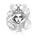 Amphitrite in his golden palace under the sea tattoo design idea