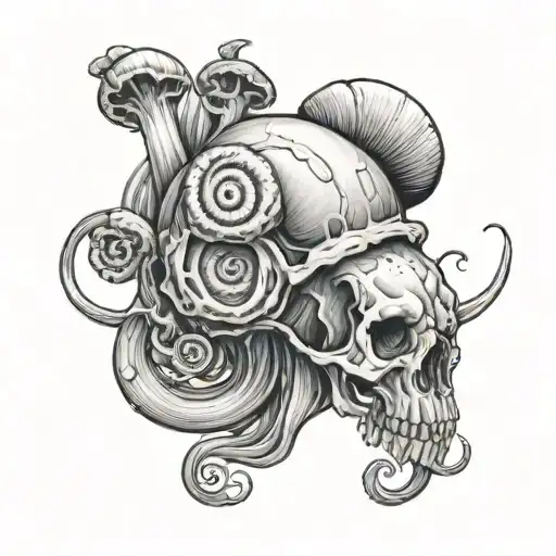snail skull mushrooms tattoo design idea