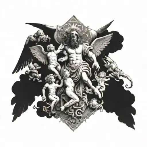 The Last Judgement with many angels flying tattoo design idea