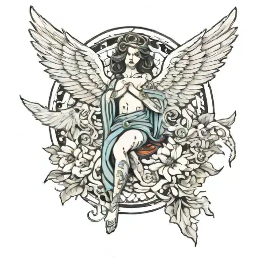 trans angel flying tattoo design idea