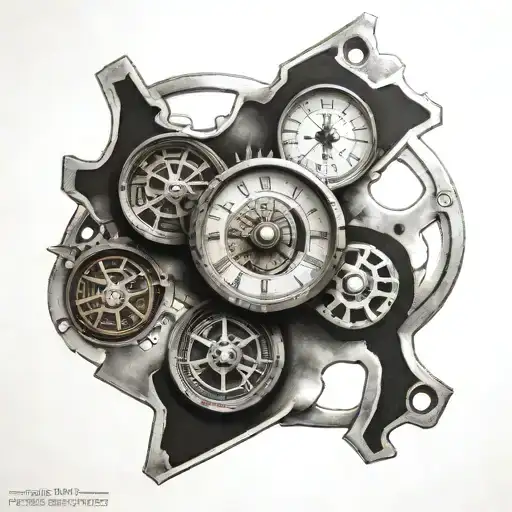mechanism with Roman dial and dice tattoo design idea