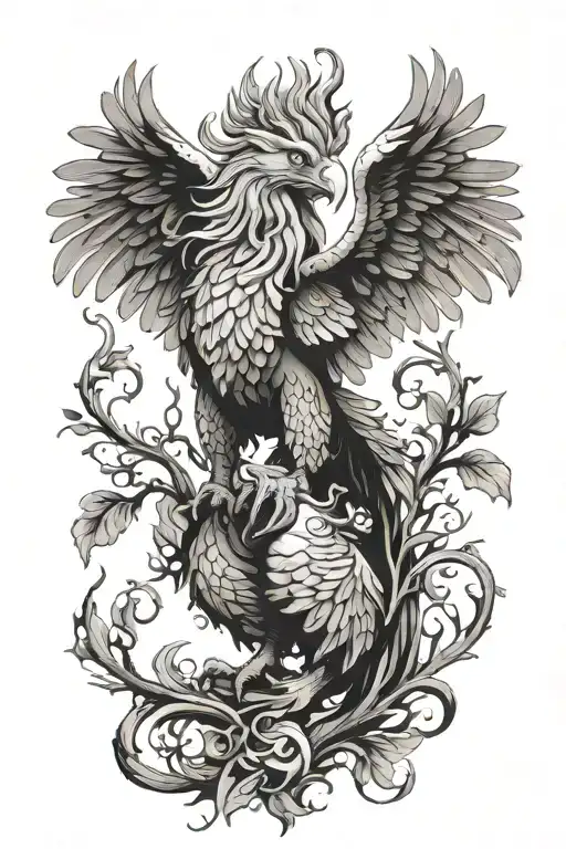 A majestic griffin intertwined with a family tree, symbolizing strength and unity tattoo design idea