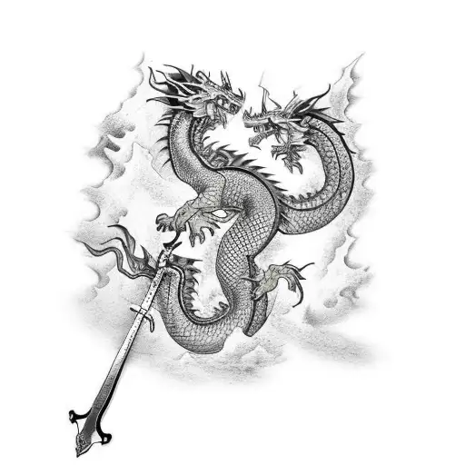 dragon wrapped around a sword tattoo design idea