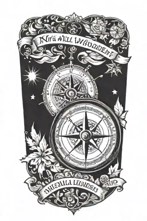 a compass with "Not all who wander are lost but all who are lost wander" in bold tattoo design idea