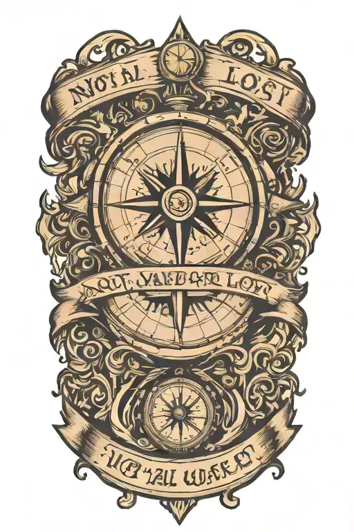 a compass with "Not all who wander are lost but all who are lost wander" in bold tattoo design idea