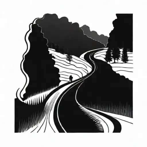loner on a winding road tattoo design idea