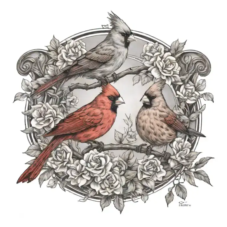 two cardinals repersenting lost of a loved one tattoo design idea