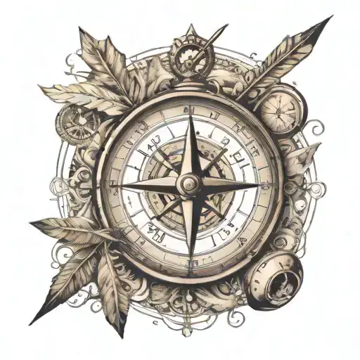 compass and writing quill semilcolon  with arrow tattoo design idea