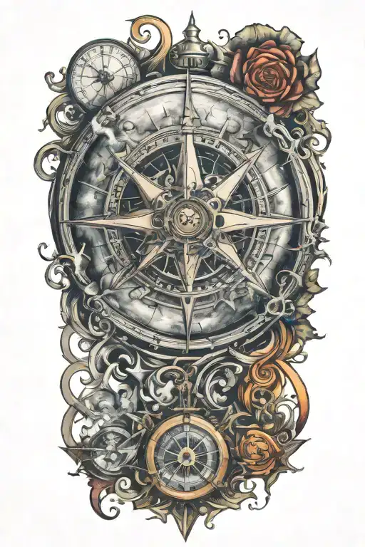 lost soul and compass tattoo design idea
