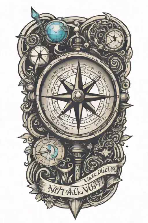 a compass with "Not all who wander are lost but all who are lost wander" in bold tattoo design idea