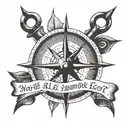 A compass rose with the words 'Not all who wander are lost' in a bold font tattoo design idea