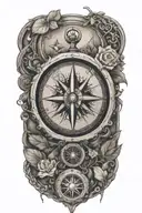 A compass rose intertwined with a winding road symbolizing your love for travel and exploration tattoo design idea