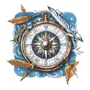 compass and writing quill with arrow tattoo design idea