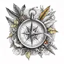 compass and writing quill with arrow tattoo design idea
