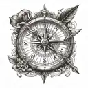 compass and writing quill with arrow tattoo design idea