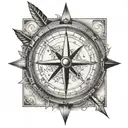 compass  with arrow tattoo design idea