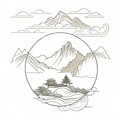 Create a minimalist tattoo design based on a photograph taken along the Ha Giang Loop in northern Vietnam. The design sh tattoo design idea