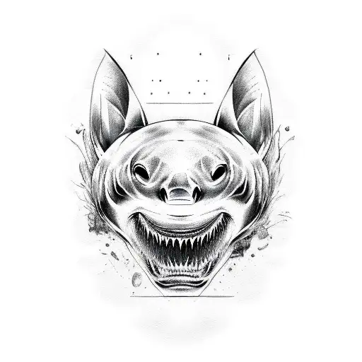 Create a tattoo featuring a mix of a white shark jaw and grizzly bear paws in a black-grey style tattoo design idea