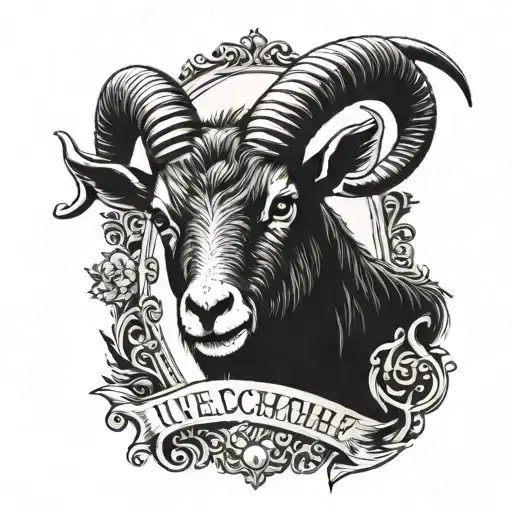 the goat black Phillip with a banner including the words "Live Deliciously"  tattoo design idea