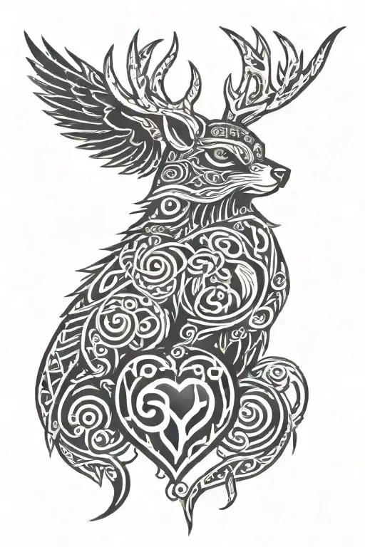 herne the hunter robin hood  and a heart in a celtic style  tattoo design idea