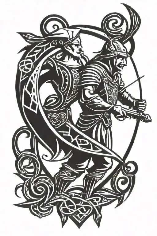  robin hood  and a heart in a celtic style  tattoo design idea