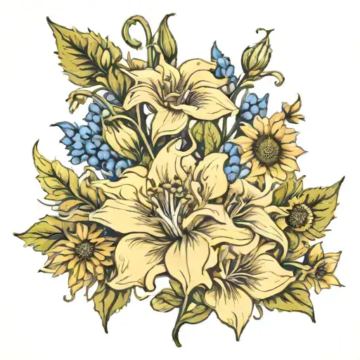 delphinium flower with sunflower you are my sunshine and gladiolus flower  tattoo design idea