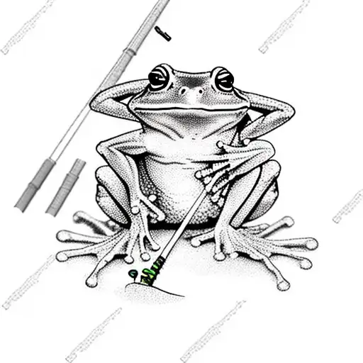 frog with fishing pool tattoo design idea