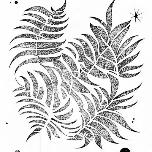 Star solar system fern tattoo design idea